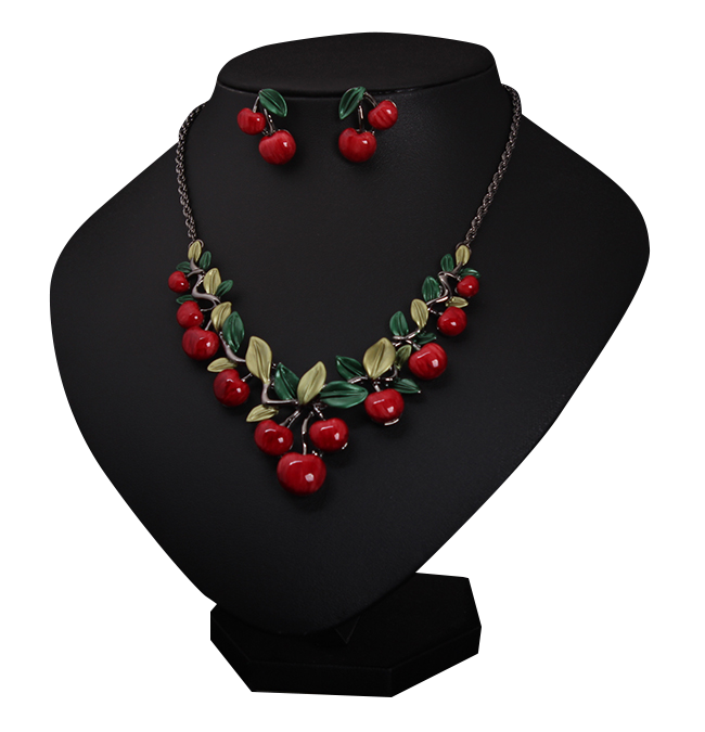 Kaamastra Equisite Enameled Cherry necklace -Red
