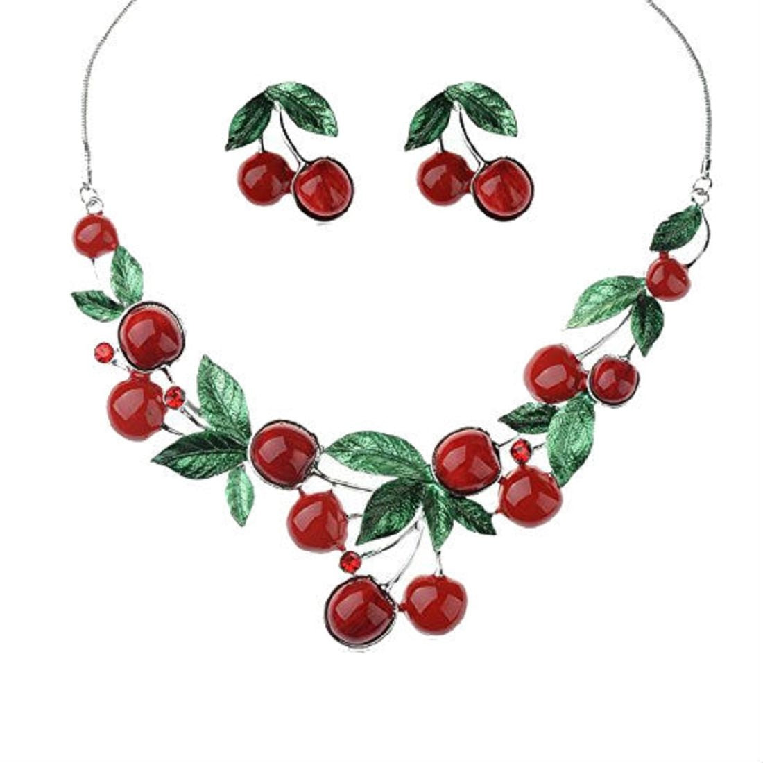 Kaamastra Equisite Enameled Cherry necklace -Red