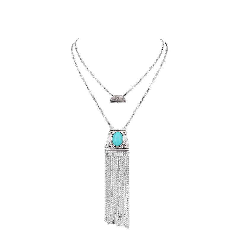 Kaamastra Bohemian Multilayer Long Tassel Necklace silver