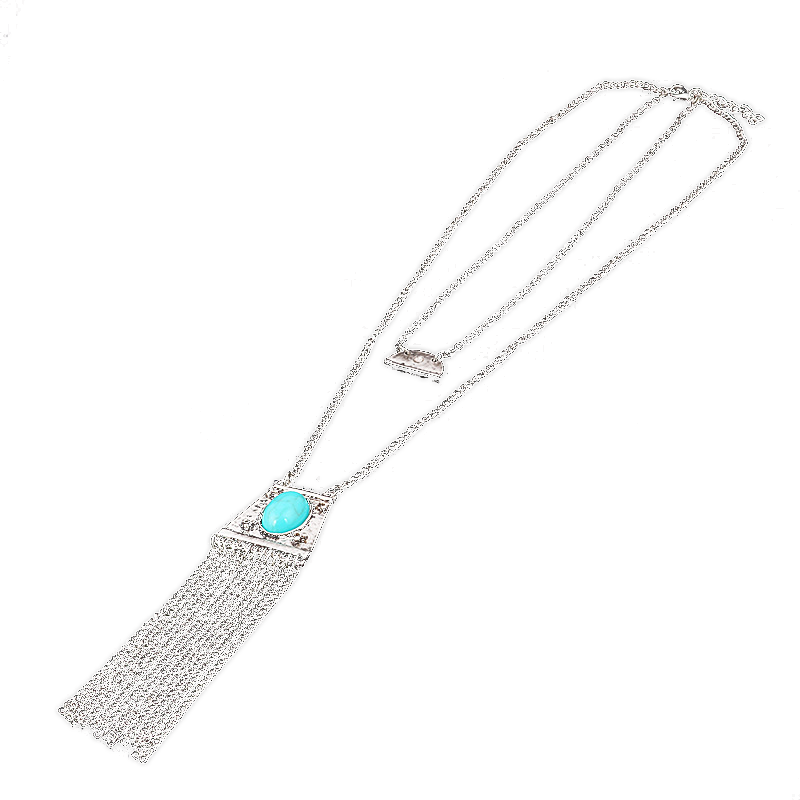 Kaamastra Bohemian Multilayer Long Tassel Necklace silver