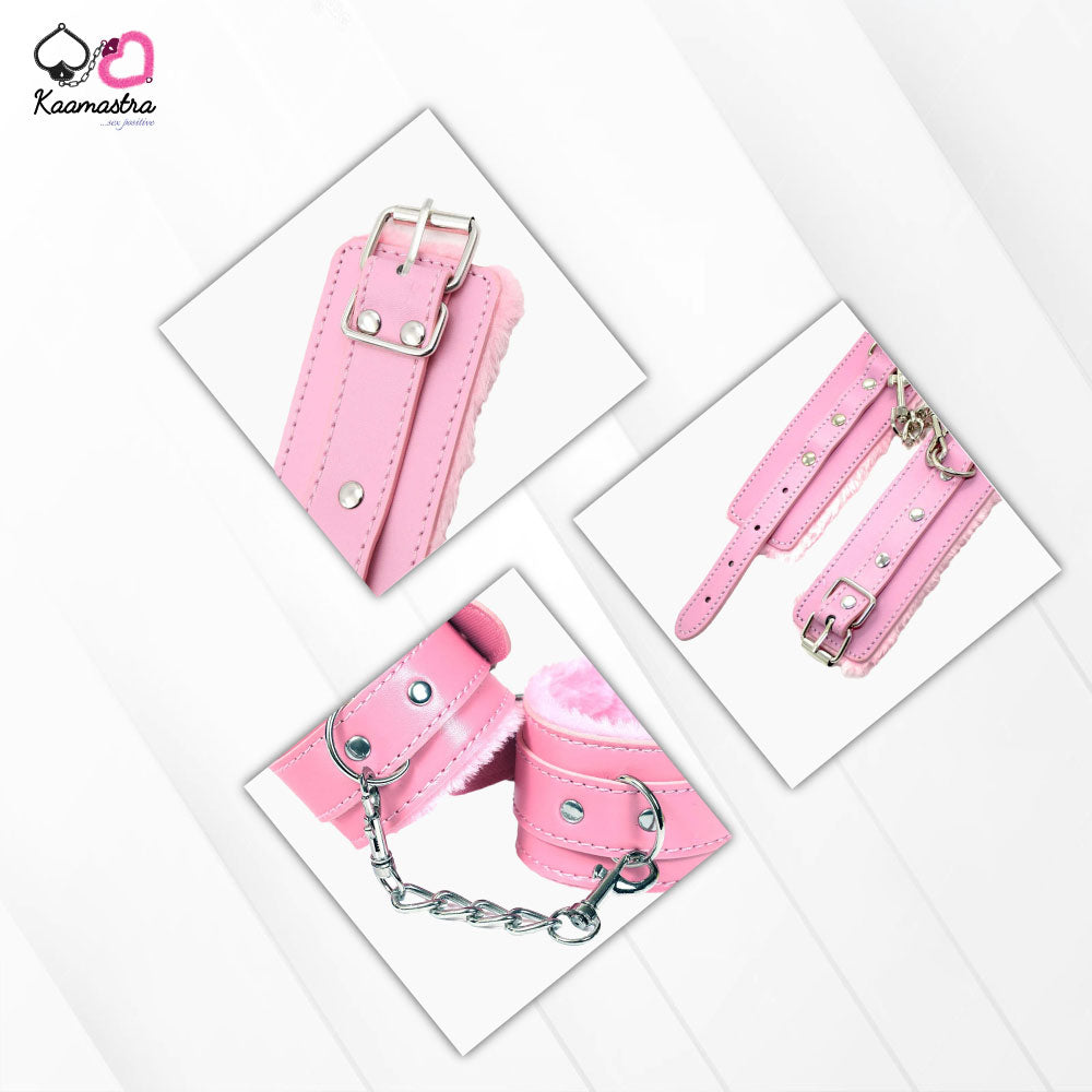 Kaamastra Leather And Fur Pink Cuffs