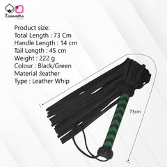 Kaamastra Fetish Leather Flogger with Black And Green Handle