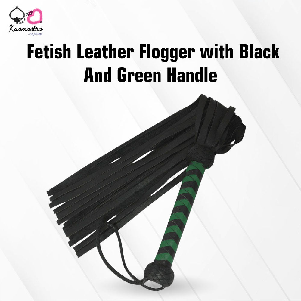 Kaamastra Fetish Leather Flogger with Black And Green Handle