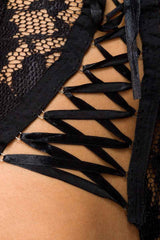 Kaamastra Lace Top and High-Tied Waisted Panties - Black