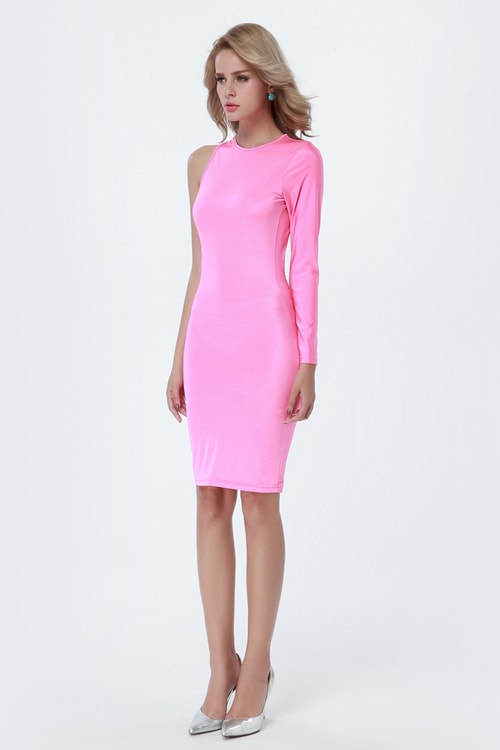 Kaamastra One Sleeve Bold Bandage Dress - Pink
