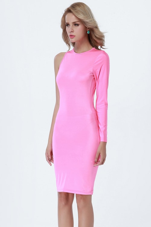 Kaamastra One Sleeve Bold Bandage Dress - Pink