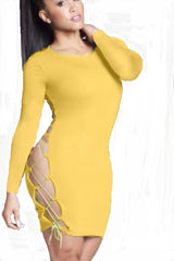 Kaamastra Yellow Sexy Side Lace Bodycon Dress