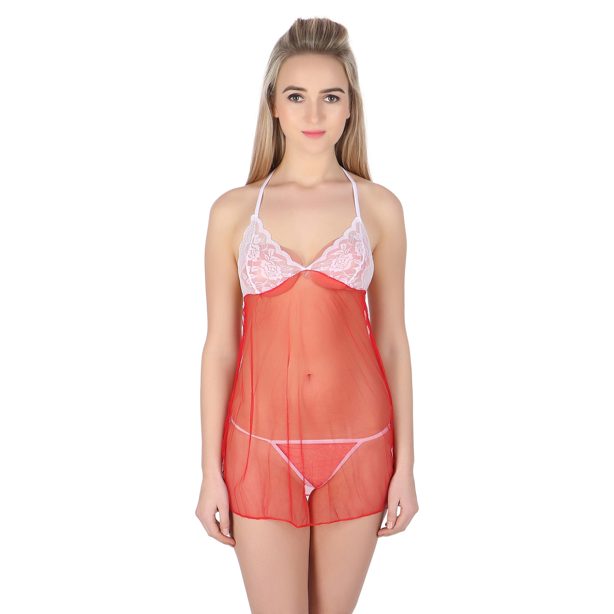 Kaamastra See Through Lace Top Red Baby Doll